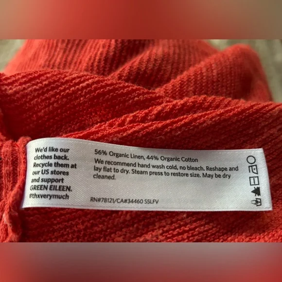 Eileen Fisher Open Front Cardigan Dark Coral Organic Linen & Cotton Slub Sz XL - Picture 5 of 7